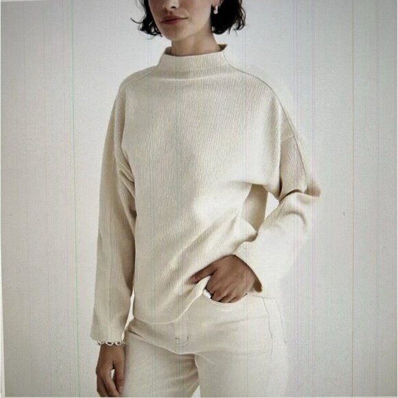 Madewell Sweaters - Madewell Jacquard Stripe Funnel Neck Long-Sleeve Sweater Antique Cream Size XS
